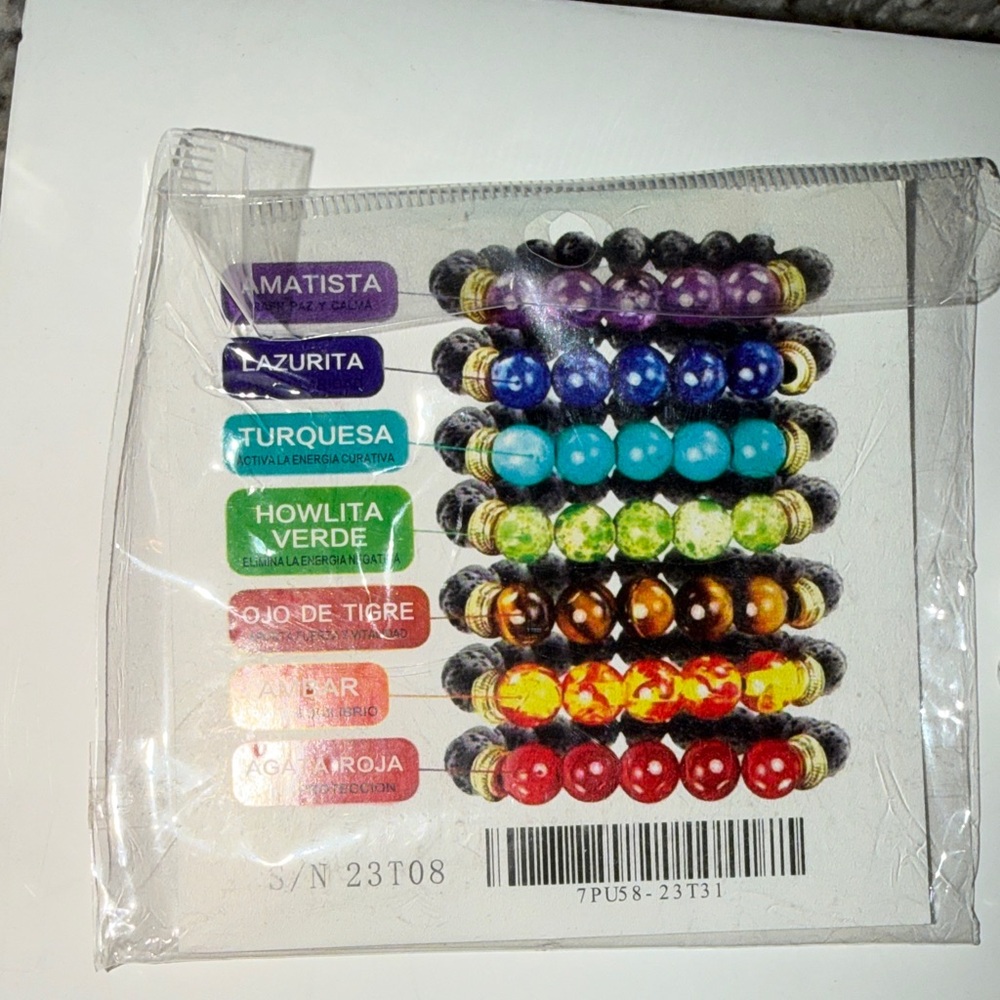 White and Multicolor Chakra Beaded Bracelet - Picture 3 of 3